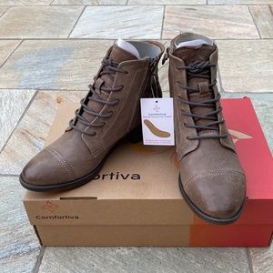 Comfortivo cordia cement grey leather lace up boots size 6